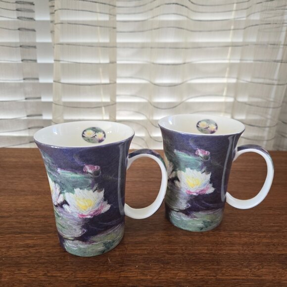 VTG McIntosh Water Lilies Monet Mugs Set of 2, Fine Bone China Coffee Tea 4 3/8" - Picture 4 of 8